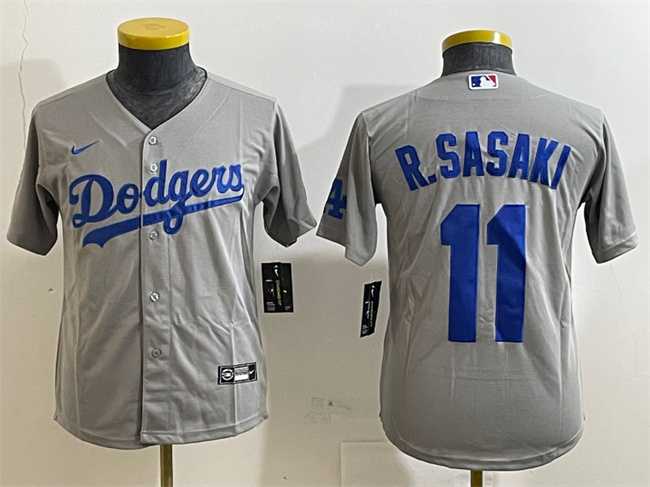 Youth Los Angeles Dodgers #11 Roki Sasaki Grey Cool Base Stitched Jersey->mlb youth jerseys->MLB Jersey